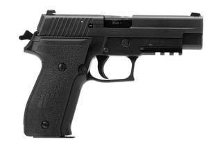 Sig Sauer P226 9mm pistol with accessory rail, black.
